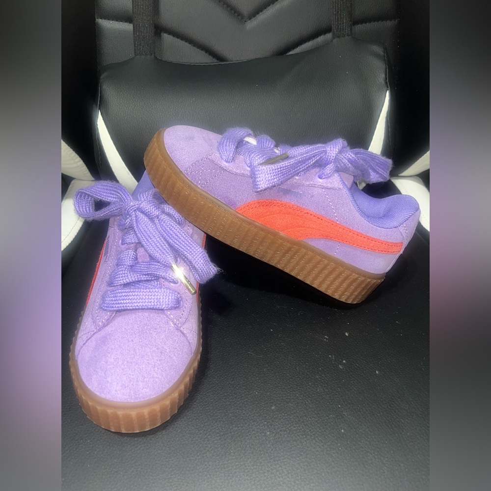 FENTY x PUMA Kids Purple Sneakers with Orange Stripe and Gum Sole